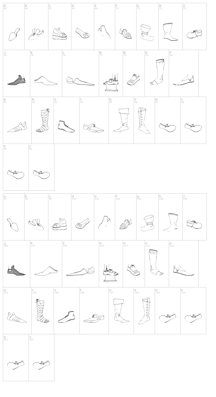 Renaissance Shoes font map